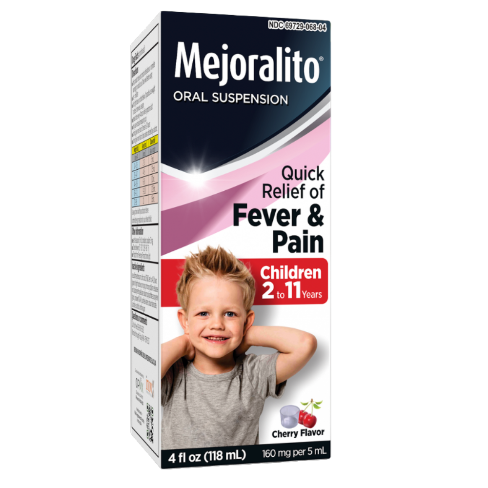 Mejoralito Children Cherry Oral Suspension 4 fl oz, ages 2-11, 160mg per 5mL